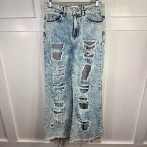 LITZ BY‎ UNIQ Women's Acid Wash Distressed Maxi Skirt with High Slit Size 27/5